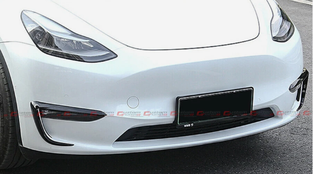 TESLA MODEL Y GLOSS BLACK FRONT BUMPER FOG LIGHT GARNISH TRIM COVERS