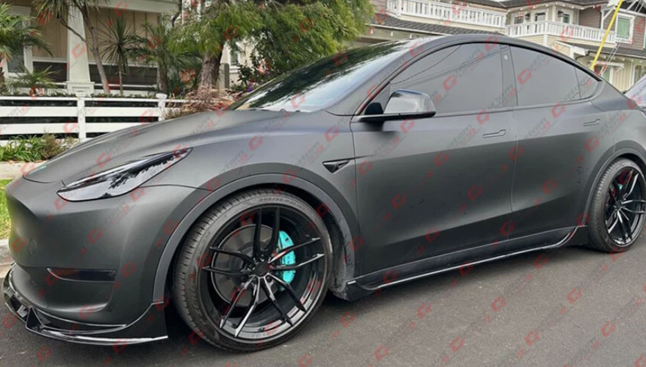 Tesla Model  Y Winglet 4pc V Style Black Front Lip