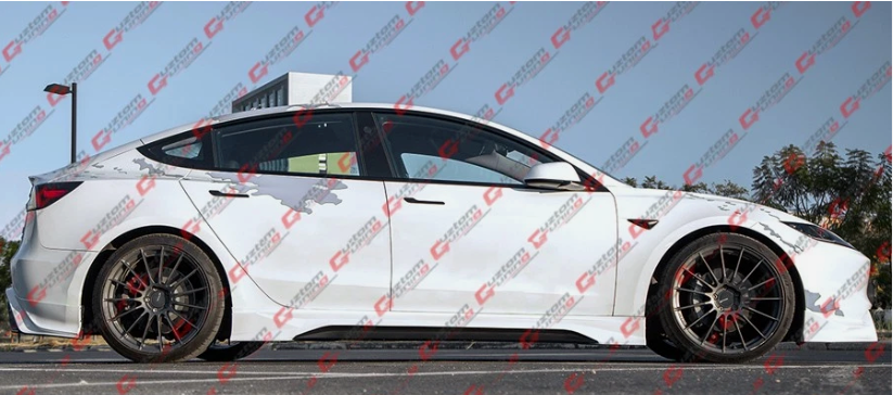 Tesla Model 3 Highland MC Design Pearl White Blk Side Skirt Extension