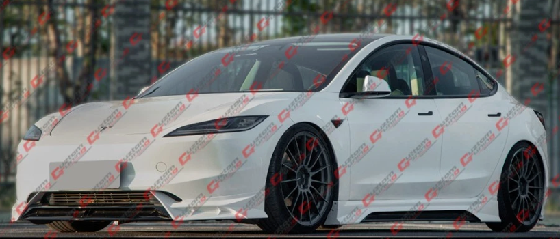 Tesla Model 3 Highland MC Design Pearl White Blk Side Skirt Extension