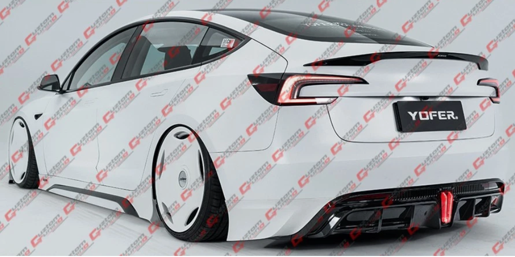 Tesla Model 3 Highland Yofer Pearl White Blk Rear Bumper LED Diffuser