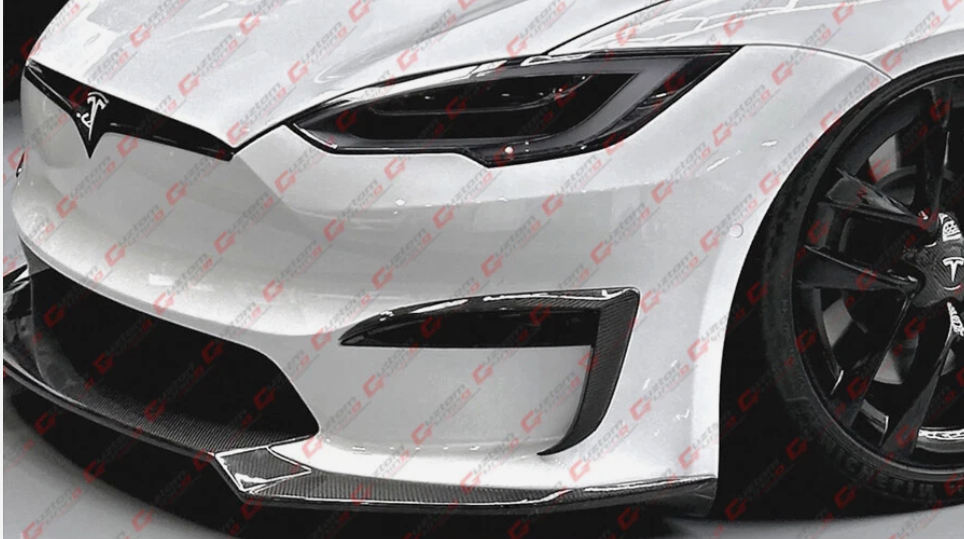 Tesla Model S Carbon Fiber Front Bumper Fog Light Garnish Trim