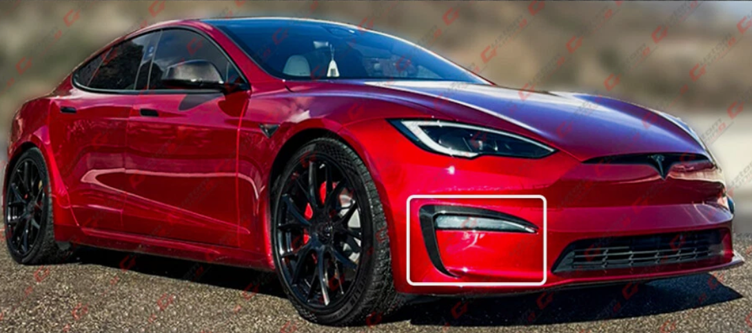 Tesla Model S Carbon Fiber Front Bumper Fog Light Garnish Trim