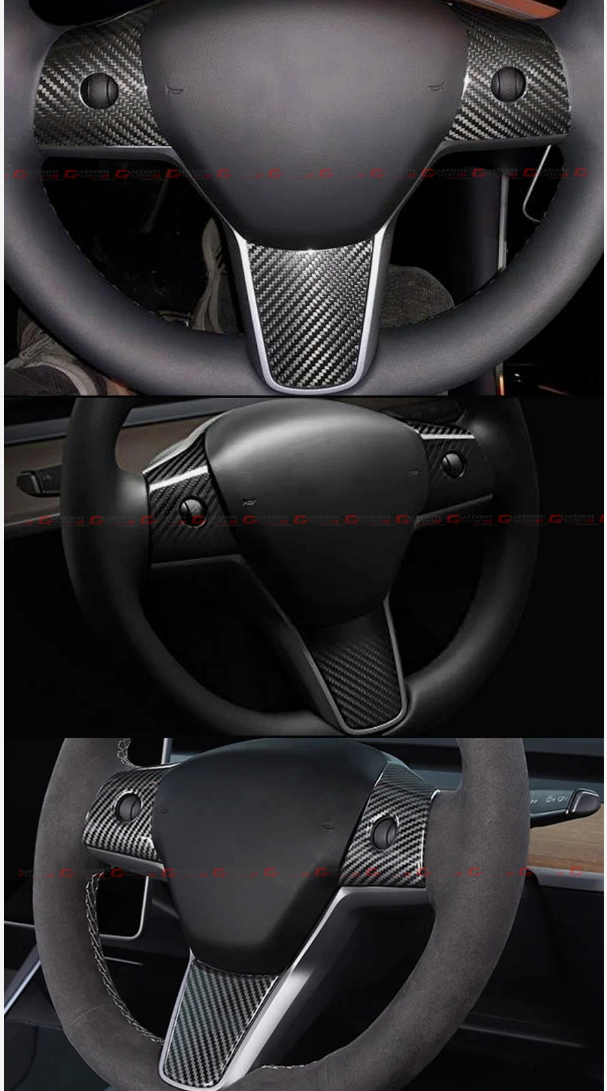 TESLA MODEL Y CARBON FIBER STEERING WHEEL TRIM COVERS