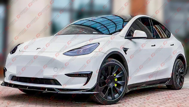 Tesla Model  Y Winglet 4pc V Style Black Front Lip